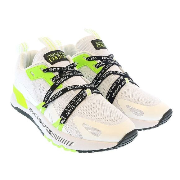 Versace Jeans Couture White Neon GreenLace Up Fashion Athletic Sneakers
